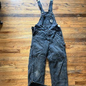 Vintage Carhartt Black Duck Bib Quilted Insulated Overalls 32 X 34